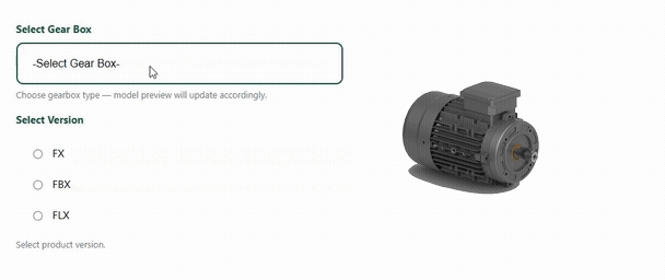 Interactive 3D CAD configurator demonstrating real-time product configuration